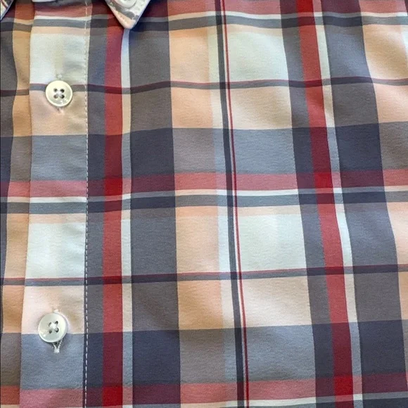Mizzen+Main Men's XL Trim Fit Plaid Shirt - Pink, Peach & Gray Plaid - Picture 4 of 6